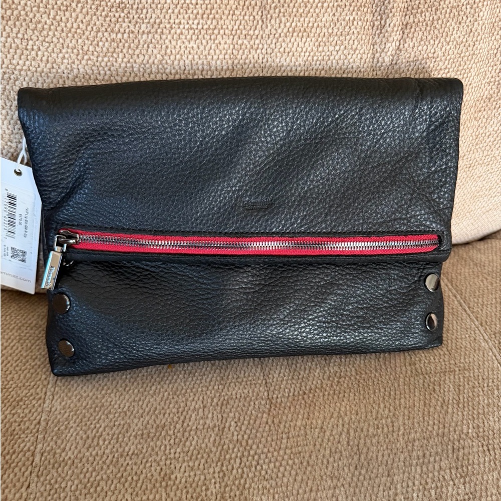 Hammitt VIP Large in Black Leather/gunmetal with Red Zipper - NWT